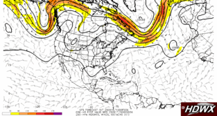 Tropical: 250-hPa isotachs, heights, winds