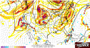500-hPa vorticity, heights, winds