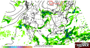 SLP, 6-hr precip, 0 degree C lines at surface and 850 mb